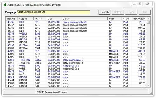 Adept Sage 50 Find Duplicate Purchase Invoices Online