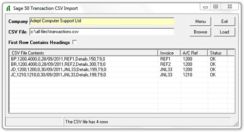 Adept Sage 50 Transaction CSV Import Online