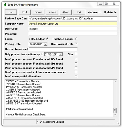 Adept Sage 50 Payment Allocation Online