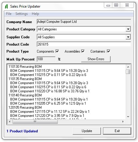 Adept Sage 50 Sales Price Updater